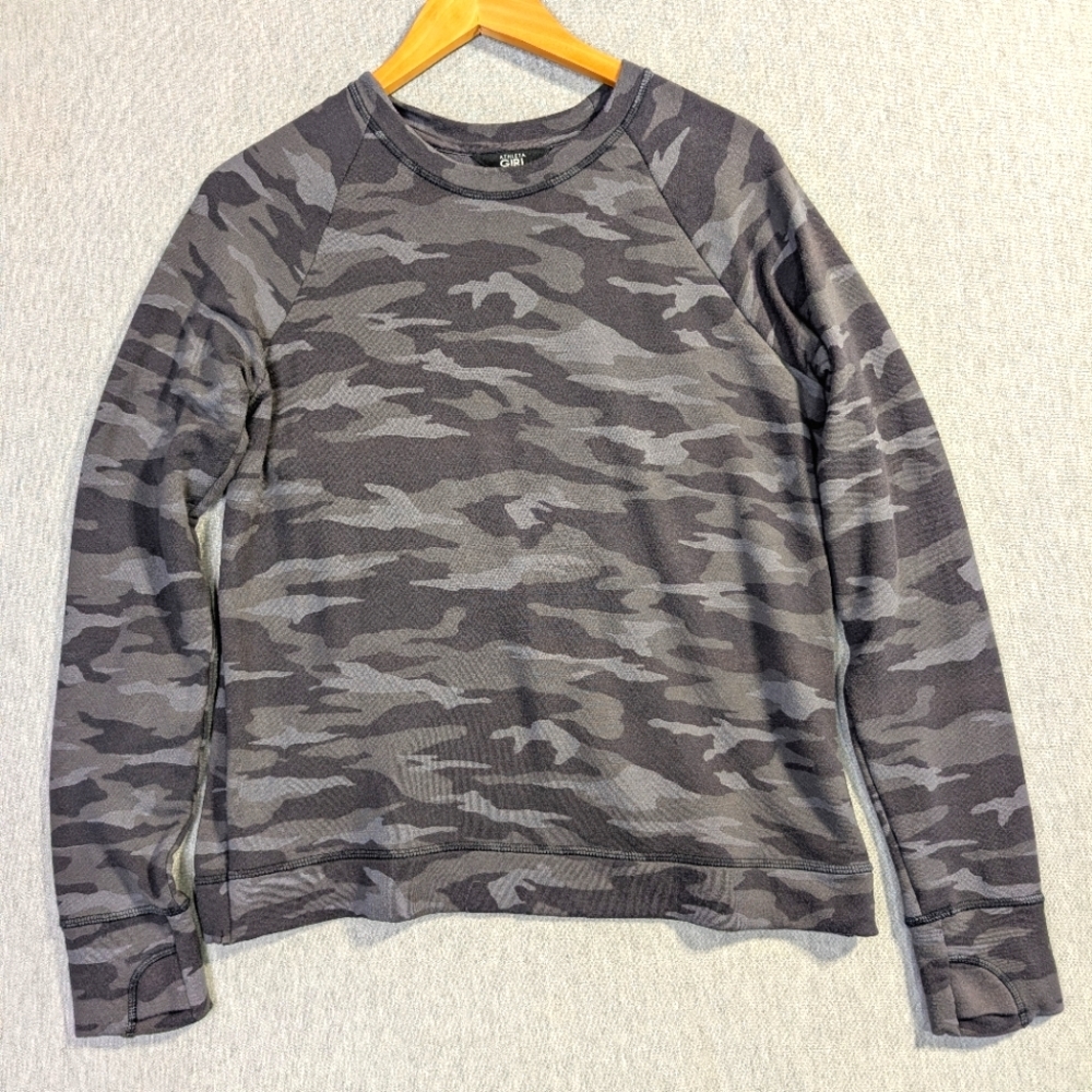 Athleta Girl Sweatshirt Camo Girls XXL/16 Gray Camouflage Fleece Lined